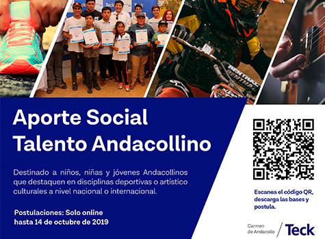 Se extiende plazo para postular al aporte social “Talento Andacollino”