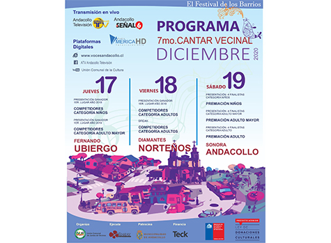 El Séptimo Cantar Vecinal se realizará por canales locales de televisión, redes sociales y en línea, los días 17, 18 y 19 de diciembre