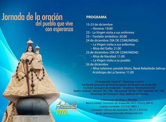 Santuario de Andacollo da a conocer programación de actividades online del 15 al 26 de diciembre