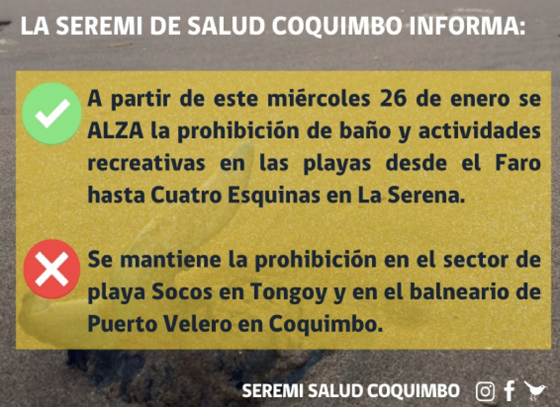 Levantan prohibición de baño en las playas de La Serena