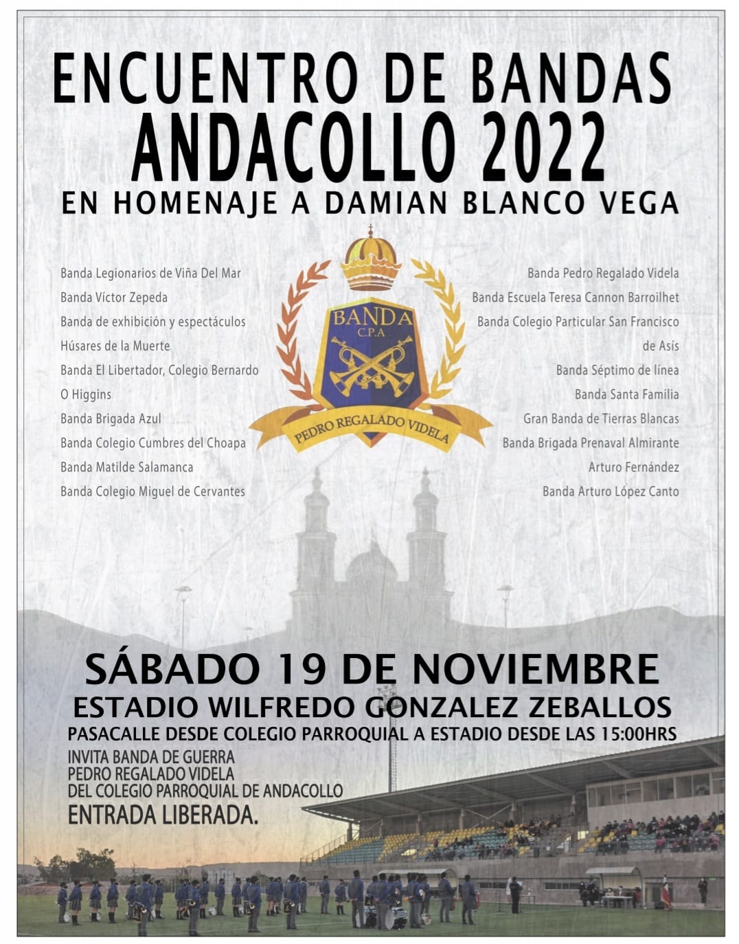 Encuentro de “Bandas Andacollo 2022” se realizará mañana en el Estadio Municipal