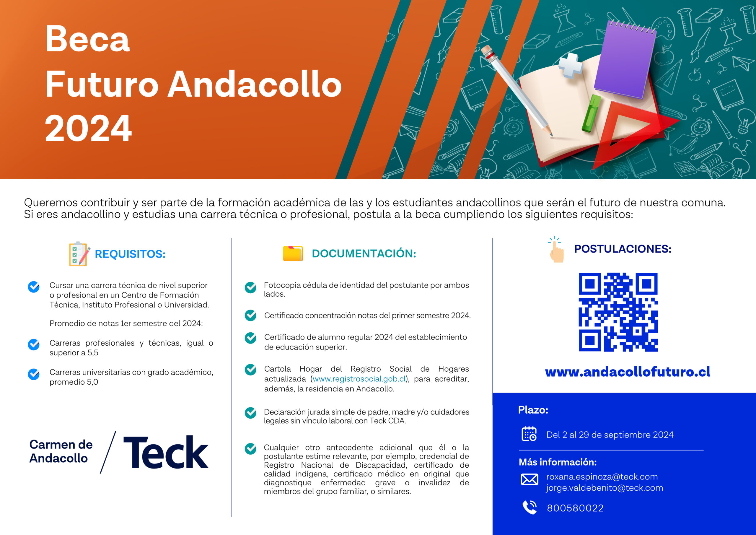 Abiertas las postulaciones para la Beca Futuro Andacollo de Teck CDA